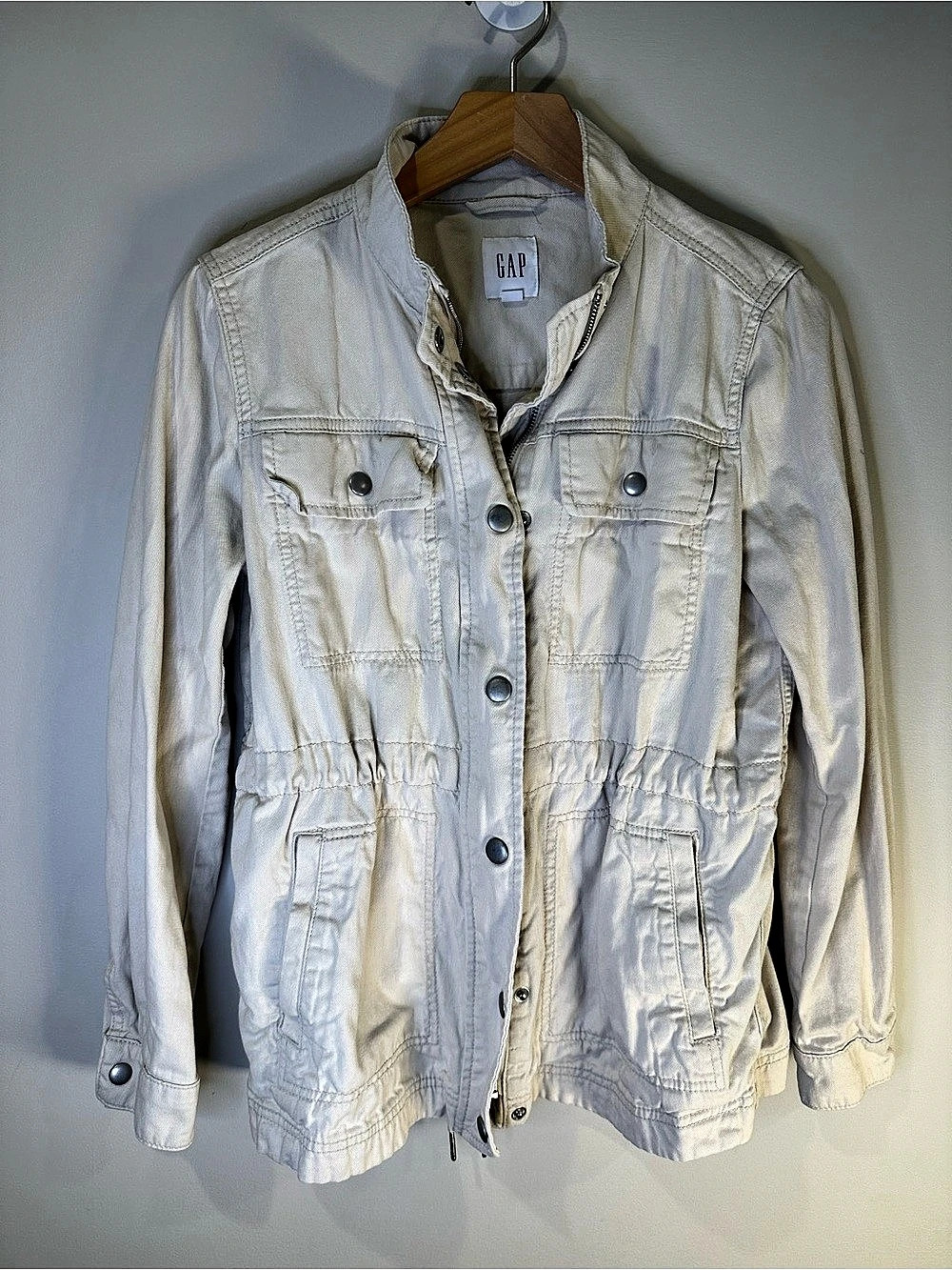 GAP XS Cream Utility Field Jacket 100% Cotton Drawstring Waist